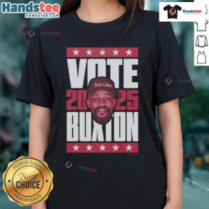 Official Byron Buxton 2025 Vote Ladies Tee featuring stylish design and vibrant colors, perfect for baseball fans.