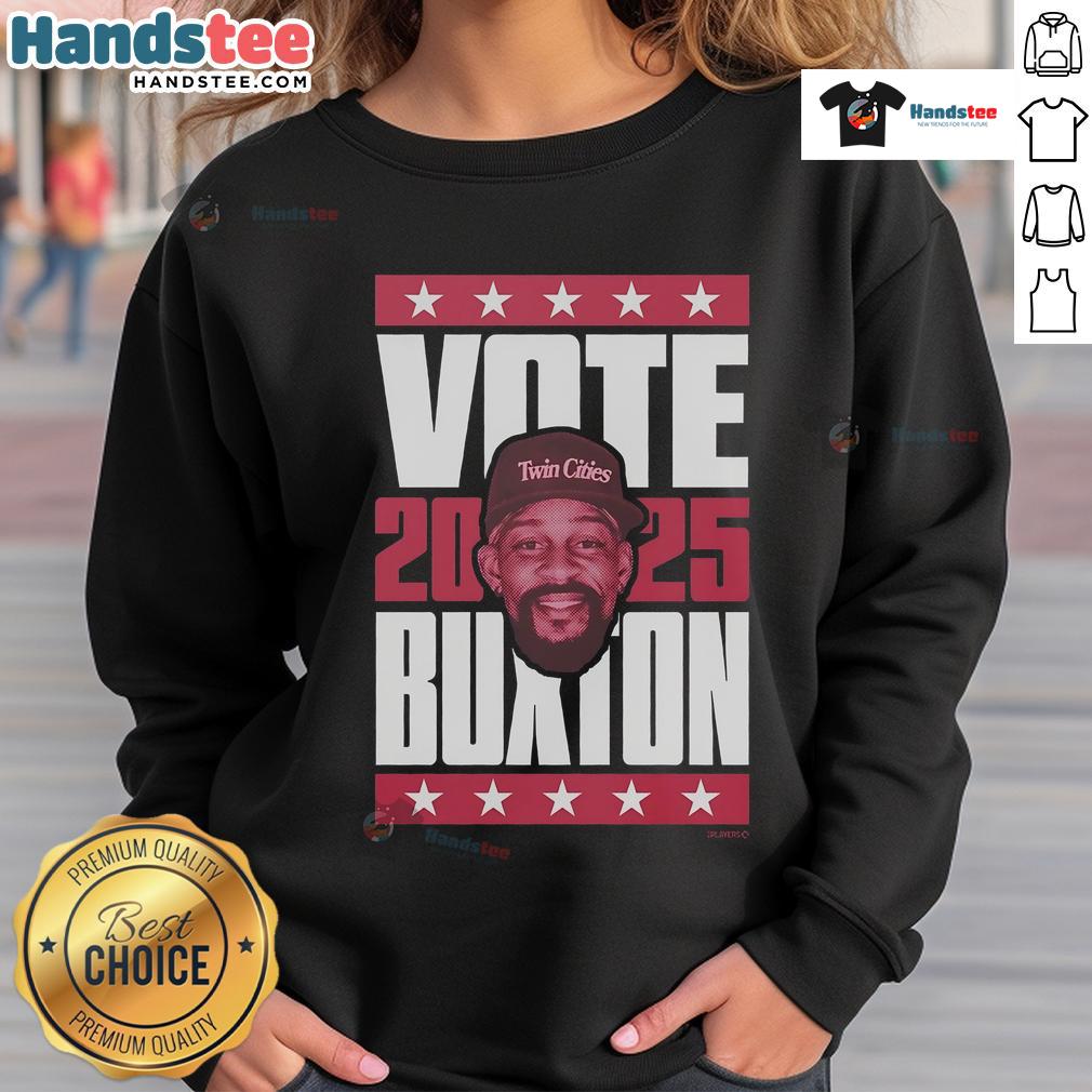 Official Byron Buxton 2025 Vote Sweatshirt featuring a stylish design, perfect for baseball fans and supporters.
