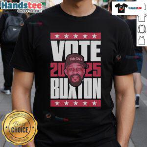 Official Byron Buxton 2025 Vote T-Shirt featuring bold graphics and vibrant colors, perfect for fans and supporters.