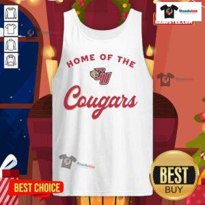 Alt Text: Official Caldwell University Home of the Cougars tank top featuring the university logo and vibrant colors.