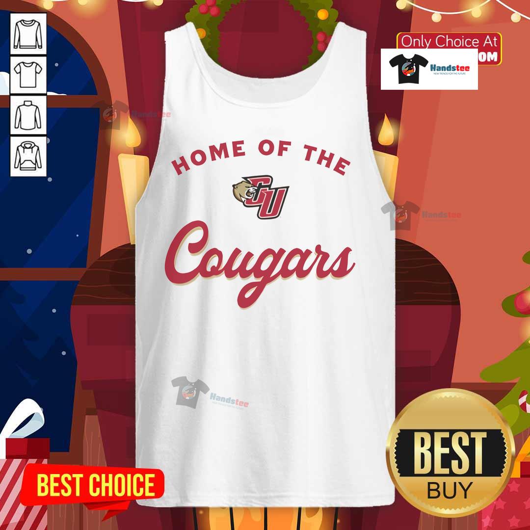 Alt Text: Official Caldwell University Home of the Cougars tank top featuring the university logo and vibrant colors.