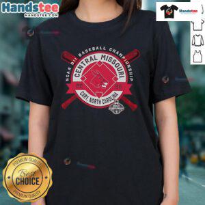 2025 Official Central Missouri NCAA DII Baseball Championship Ladies Tee in Cary, North Carolina, showcasing team spirit.
