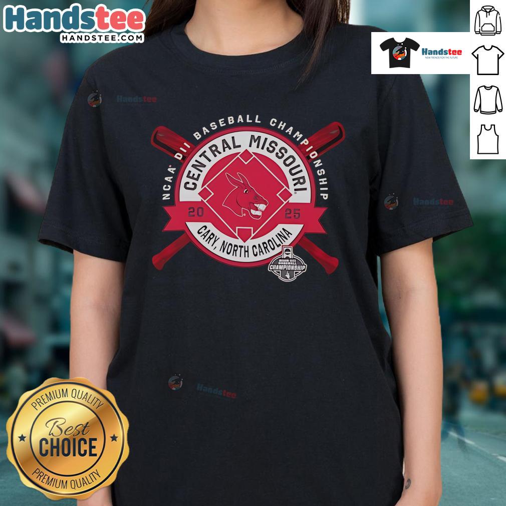 2025 Official Central Missouri NCAA DII Baseball Championship Ladies Tee in Cary, North Carolina, showcasing team spirit.