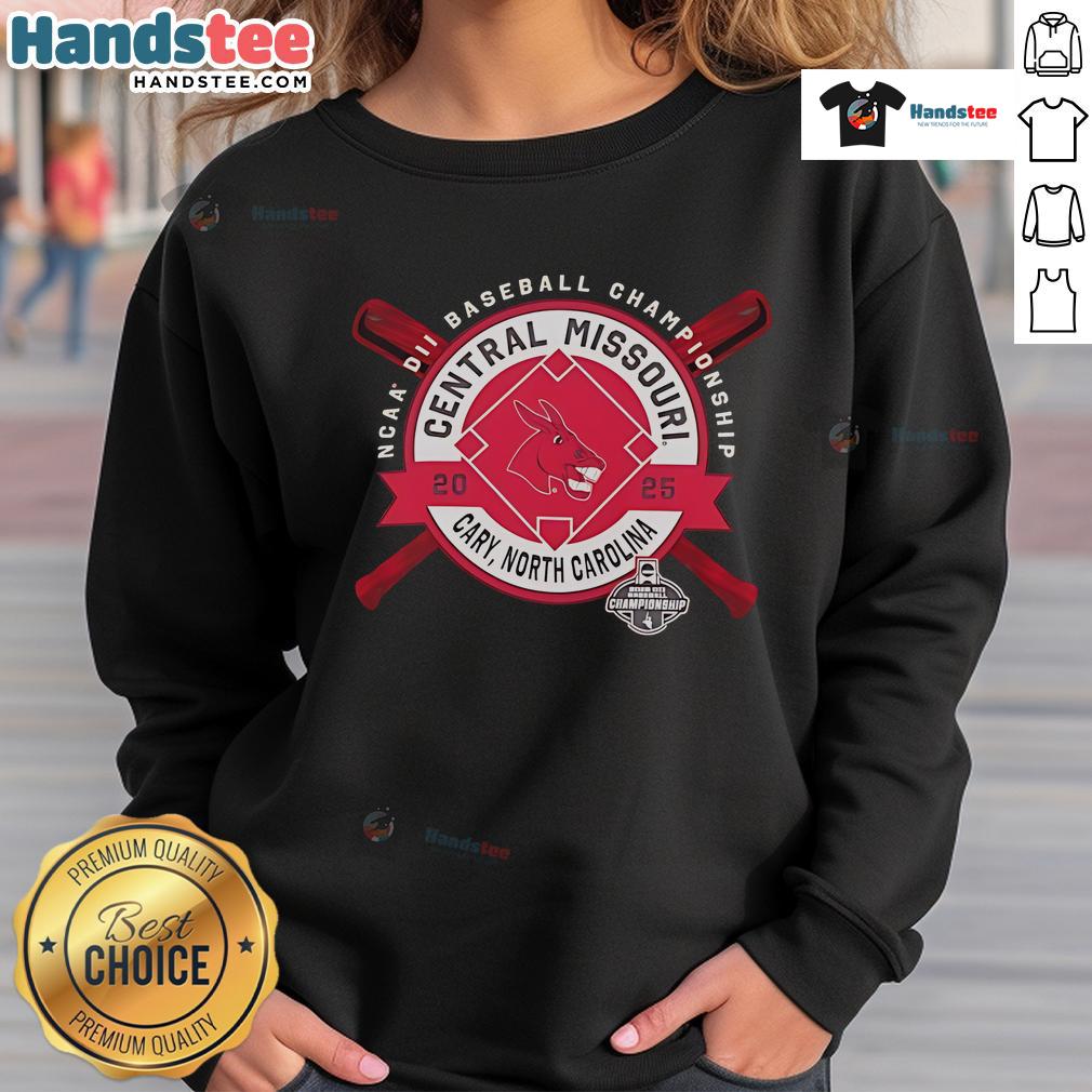Official Central Missouri NCAA DII Baseball Championship sweatshirt from Cary, North Carolina, 2025 - stylish and comfortable.