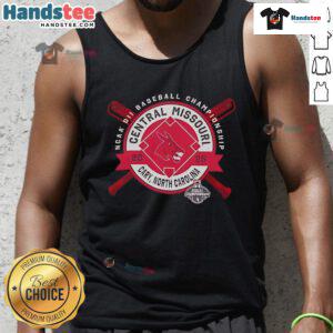 Official Central Missouri NCAA DII Baseball Championship tank top, 2025 design, Cary North Carolina sports apparel.
