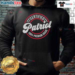 Official Certified Patriot 100 Premium Grade Hoodie in navy blue, featuring a bold logo and cozy design for ultimate comfort.