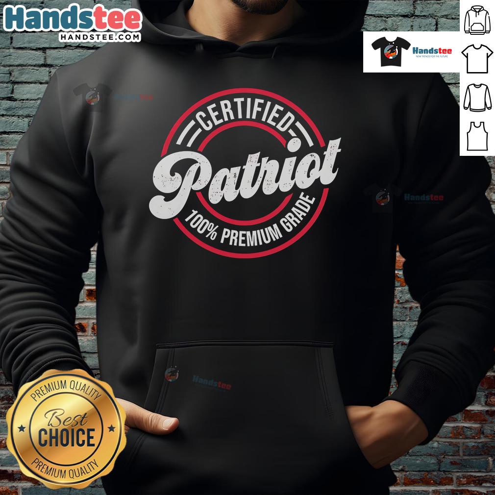 Official Certified Patriot 100 Premium Grade Hoodie in navy blue, featuring a bold logo and cozy design for ultimate comfort.