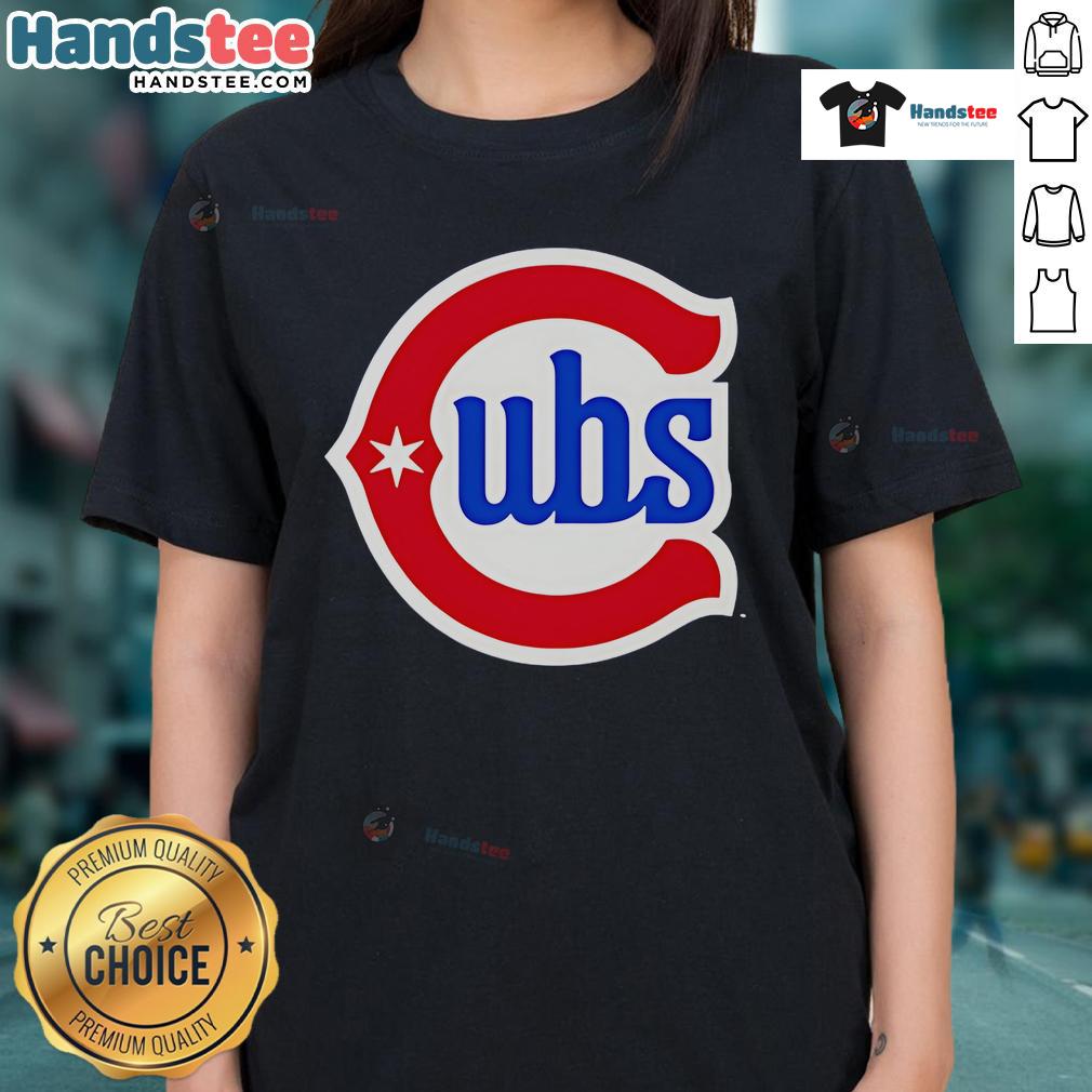 Alt Text: Official Chicago Cubs logo on an alternate ladies' tee, showcasing team pride and stylish design for female fans.