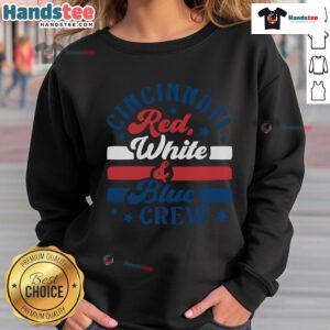 Alt Text: Official Cincinnati Red White and Blue Crew Sweatshirt featuring team logo and stylish design for fans.