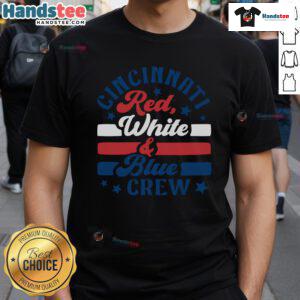 Alt Text: Official Cincinnati Red White And Blue Crew T-Shirt featuring a patriotic design perfect for game day and casual wear.