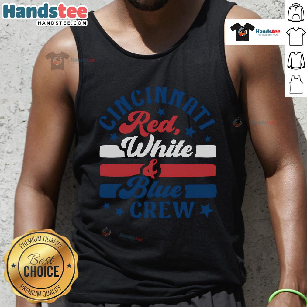 Official Cincinnati Red White and Blue Crew Tank Top featuring a patriotic design, perfect for summer wear.