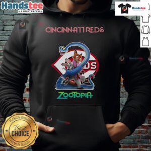 Official Cincinnati Reds Zootopia 2 Hoodie featuring vibrant graphics and a comfortable fit for fans.