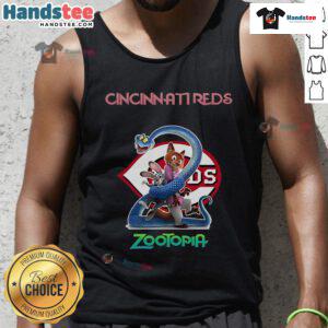 Official Cincinnati Reds Zootopia 2 tank top featuring vibrant design and team logo, perfect for fans.