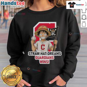 Official Cleveland Guardians Monkey D. Luffy Straw Hat Dreams sweatshirt showcasing vibrant design and team spirit.
