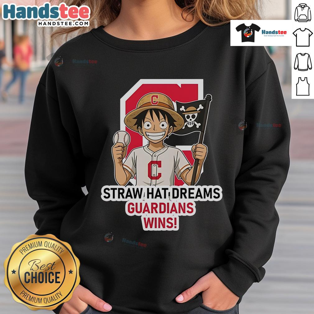 Official Cleveland Guardians Monkey D. Luffy Straw Hat Dreams sweatshirt showcasing vibrant design and team spirit.