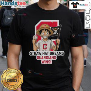 Official Cleveland Guardians Monkey D. Luffy Straw Hat Dreams Wins T-Shirt featuring vibrant graphics and a stylish design.