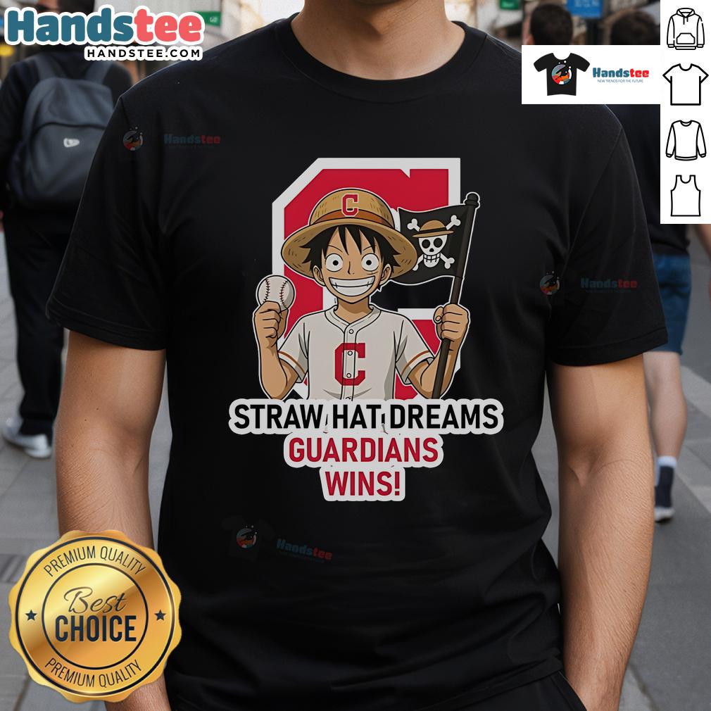 Official Cleveland Guardians Monkey D. Luffy Straw Hat Dreams Wins T-Shirt featuring vibrant graphics and a stylish design.