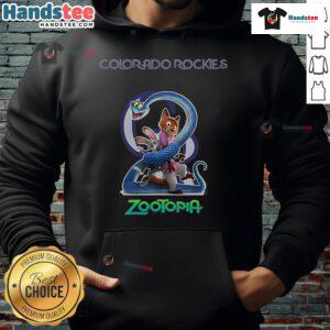 Official Colorado Rockies Zootopia 2 hoodie featuring vibrant graphics and a comfortable fit for fans and collectors.