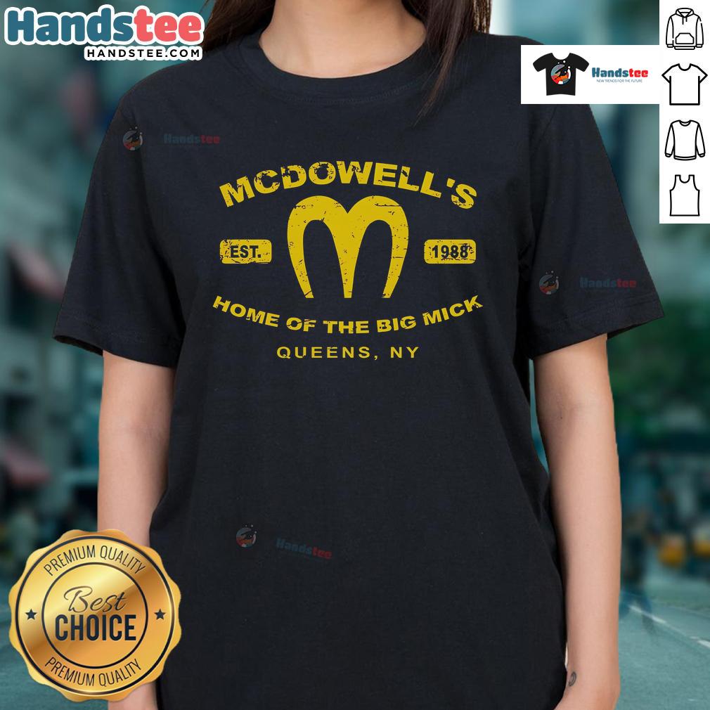 Official Coming to America McDowell's Home of the Big Mick Tee for ladies, established 1988, Queen NY.
