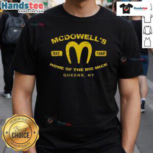 Official Coming To America McDowell's Home of the Big Mick Est 1988 T-Shirt featuring a vibrant design from Queen NY.