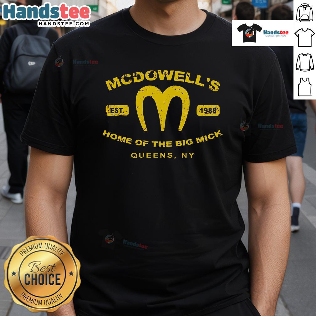 Official Coming To America McDowell's Home of the Big Mick Est 1988 T-Shirt featuring a vibrant design from Queen NY.