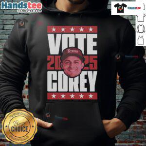 Alt Text: Official Corey Seager 2025 Vote Hoodie featuring bold graphics and a comfortable fit, perfect for fans and supporters.