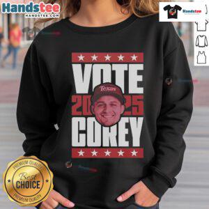 Official Corey Seager 2025 Vote Sweatshirt featuring bold graphics and a comfortable design for fans and supporters.