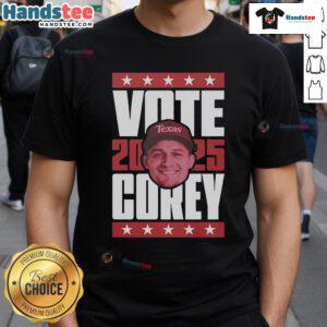 Official Corey Seager 2025 Vote T-Shirt featuring bold graphics and a stylish design for fans and supporters.