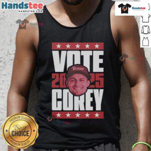 Official Corey Seager 2025 Vote Tank Top featuring a stylish design, perfect for fans supporting the baseball star.