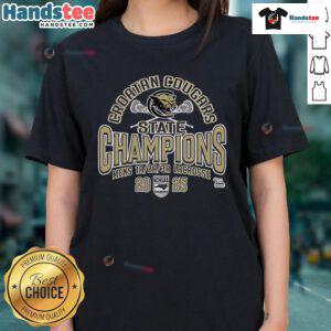 Official Croatan Cougars NCHSAA Men's Lacrosse 2025 State Champions ladies tee featuring team logo and championship design.