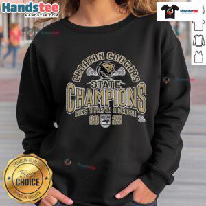 Official Croatan Cougars NCHSAA Men's Lacrosse 2025 State Champions sweatshirt showcasing team pride and victory.