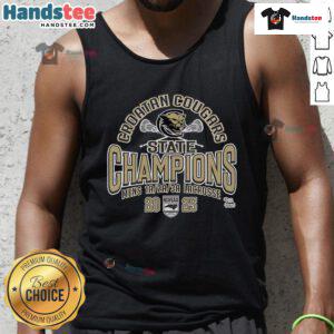 Official Croatan Cougars NCHSAA Men's Lacrosse 2025 State Champions tank top featuring team logo and championship design.