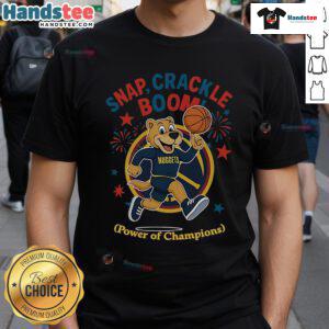 Official Denver Nuggets Snap Crackle Boom Independence Day T-Shirt featuring vibrant colors and champion logo design.