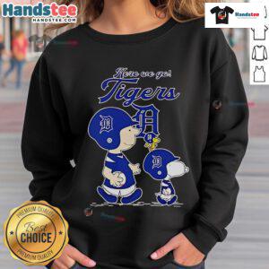 Official Detroit Tigers Here We Go sweatshirt featuring Peanuts Movie design, perfect for fans and casual wear.