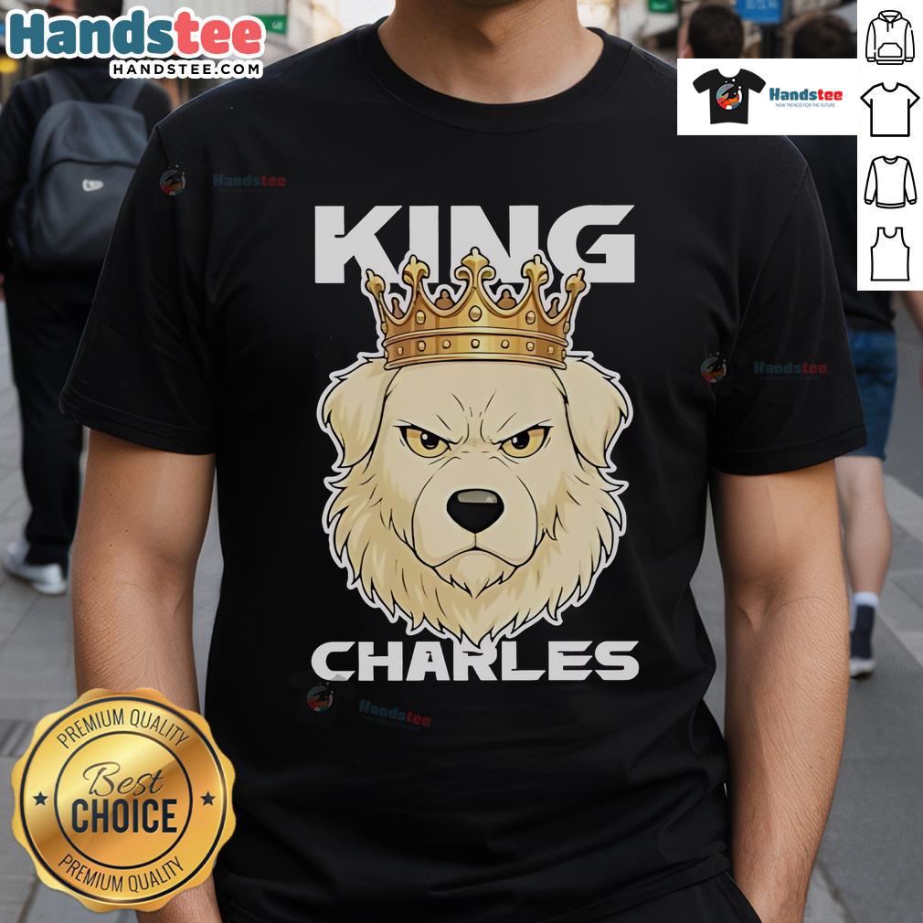 Official Dog King Charles T-Shirt featuring a charming design of the royal breed, perfect for dog lovers and fashion enthusiasts.