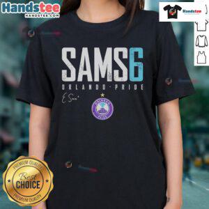 Official Emily Sams Orlando Pride Elite 6 Ladies Tee featuring vibrant colors and a stylish design for fans.