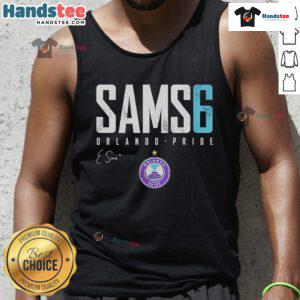 Official Emily Sams Orlando Pride Elite 6 tank top featuring vibrant colors and a stylish design for pride celebrations.