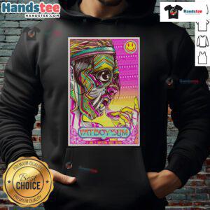 Fatboy Slim Baum Festival Bogot 2025 poster on a hoodie, showcasing vibrant design and event details.