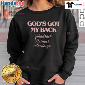 Official Gods Got My Back Sweatshirt featuring a stylish design, perfect for faith-inspired fashion enthusiasts.