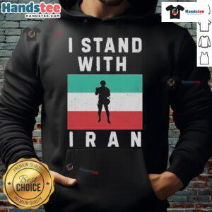 Official I Stand With Iran Protest Hoodie featuring bold text and symbolic design, supporting Iranian protest movements.