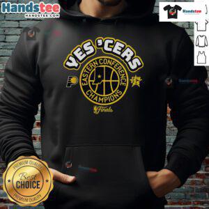 Alt Text: Official Indiana Pacers Yes Cers Eastern Conference Champions 2025 Hoodie in blue and gold, perfect for fans.