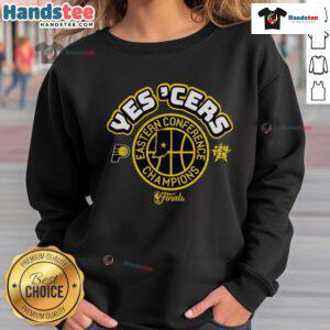 Official Indiana Pacers Yes Cers Eastern Conference Champions 2025 sweatshirt showcasing team pride and style.