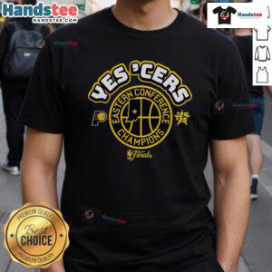 Official Indiana Pacers Yes Cers Eastern Conference Champions 2025 T-Shirt featuring team colors and logo.