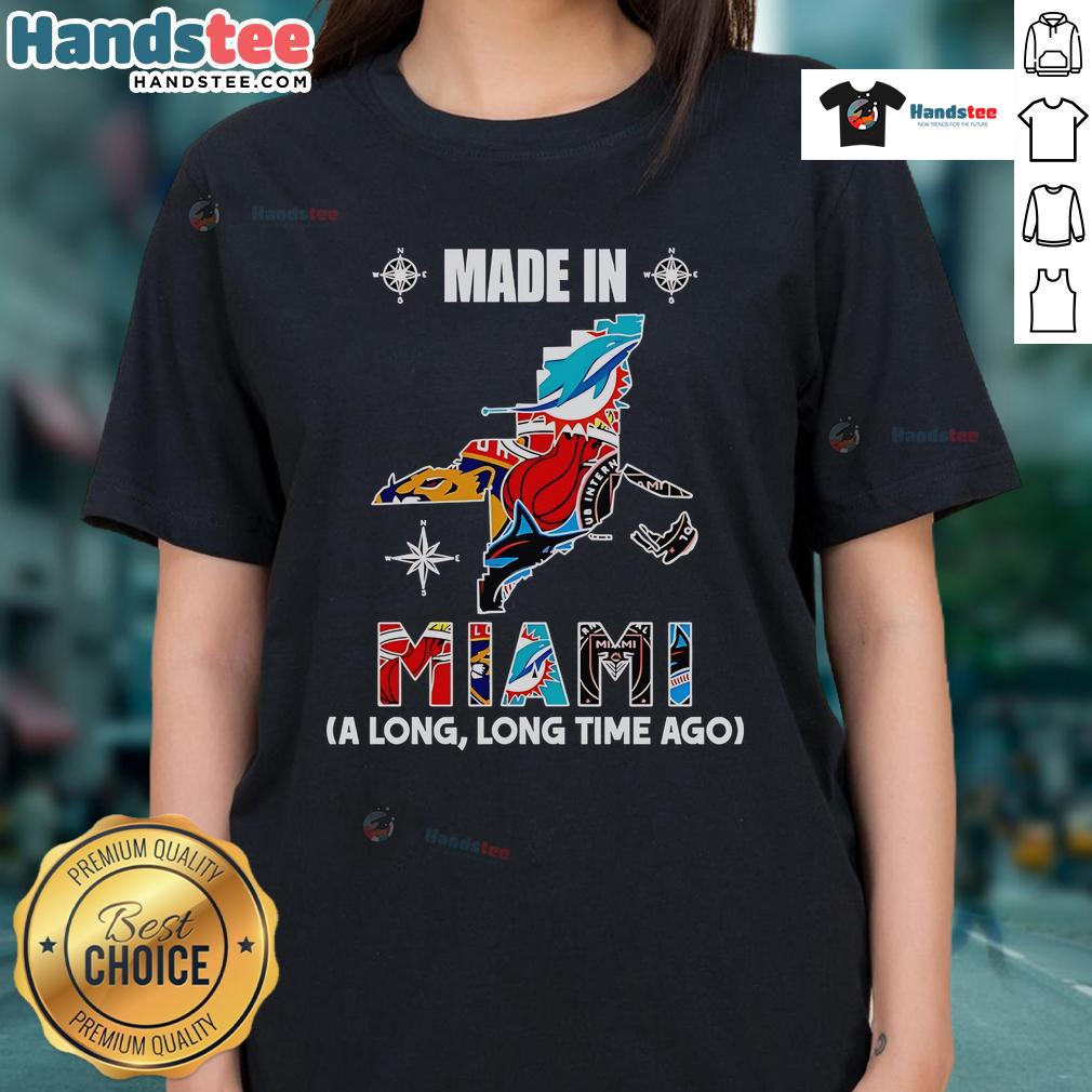 Official Made In Miami A Long Long Time Ago Ladies Tee featuring a stylish design perfect for Miami fans.