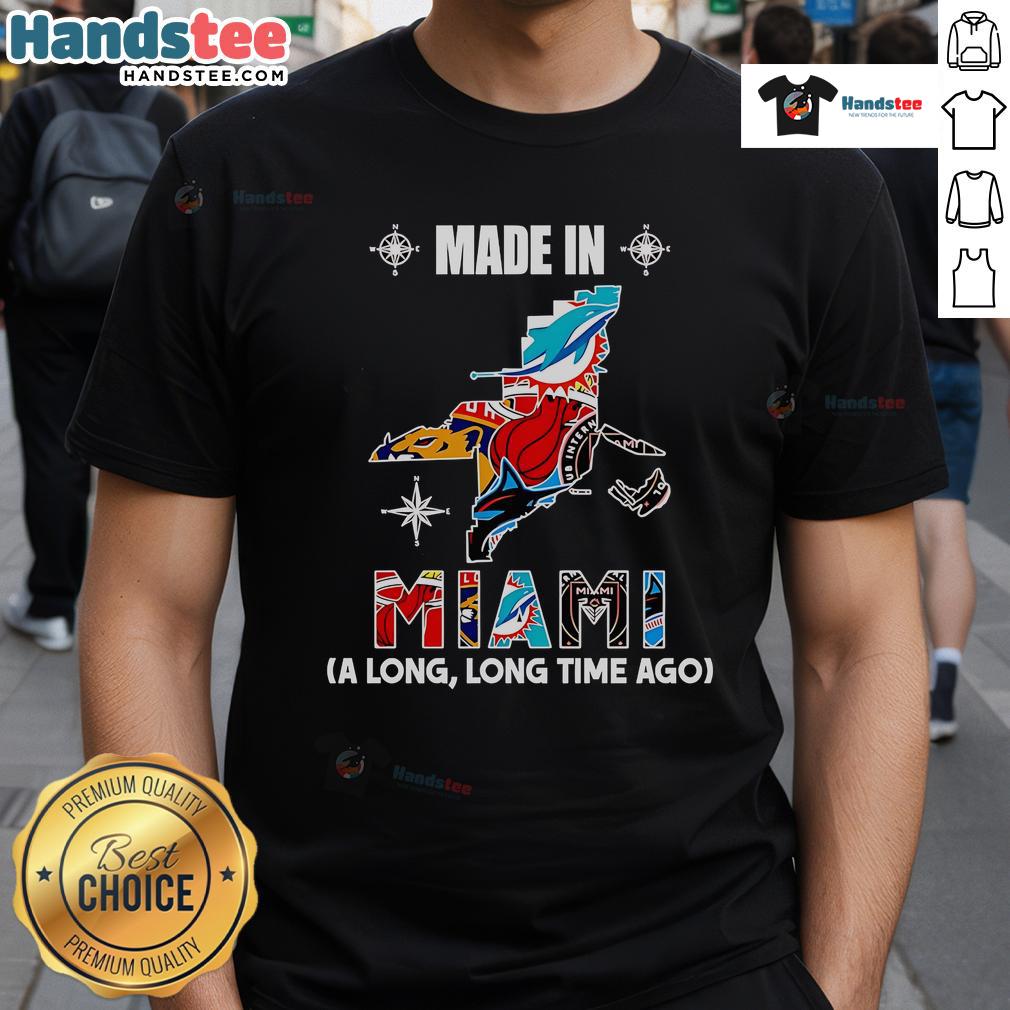 Alt Text: Official Made In Miami A Long Long Time Ago T-Shirt featuring retro design and vibrant colors, perfect for Miami lovers.