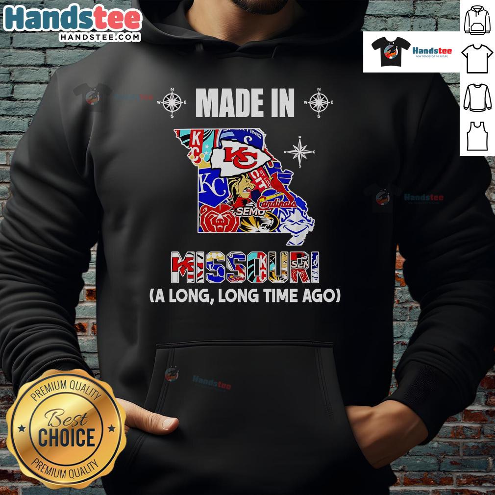 Official Made in Missouri hoodie featuring 'A Long, Long Time Ago' design, perfect for cozy casual wear.