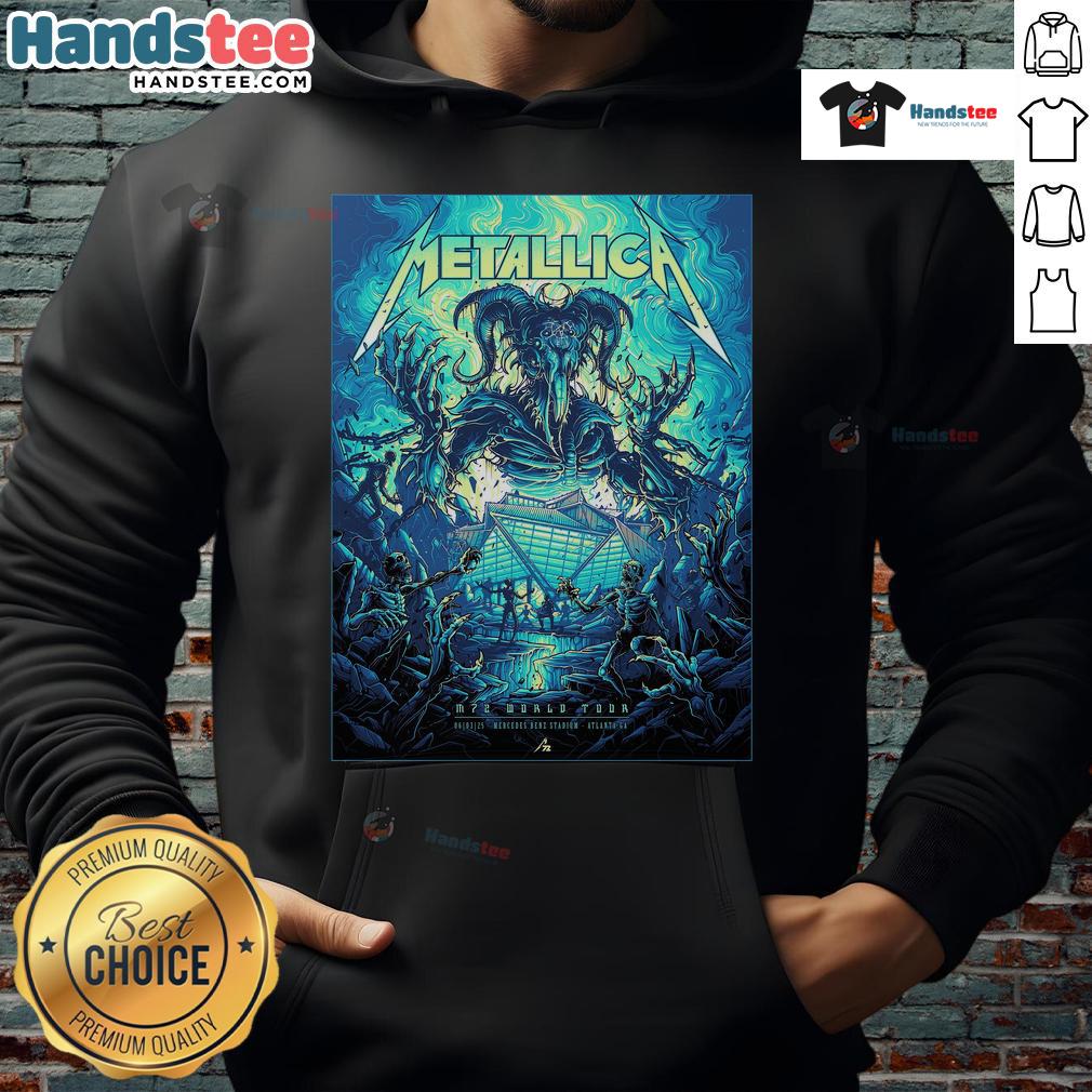 Official Metallica M72 Atlanta venue poster at Mercedes-Benz Stadium for World Tour hoodie design.