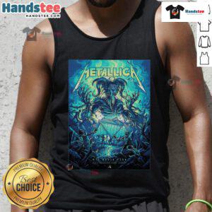 Official Metallica M72 Atlanta venue poster at Mercedes-Benz Stadium, showcasing their world tour on a tank top.