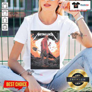 Official Metallica M72 Houston Texas North American Tour 2025 ladies tee featuring iconic band logo and vibrant design.