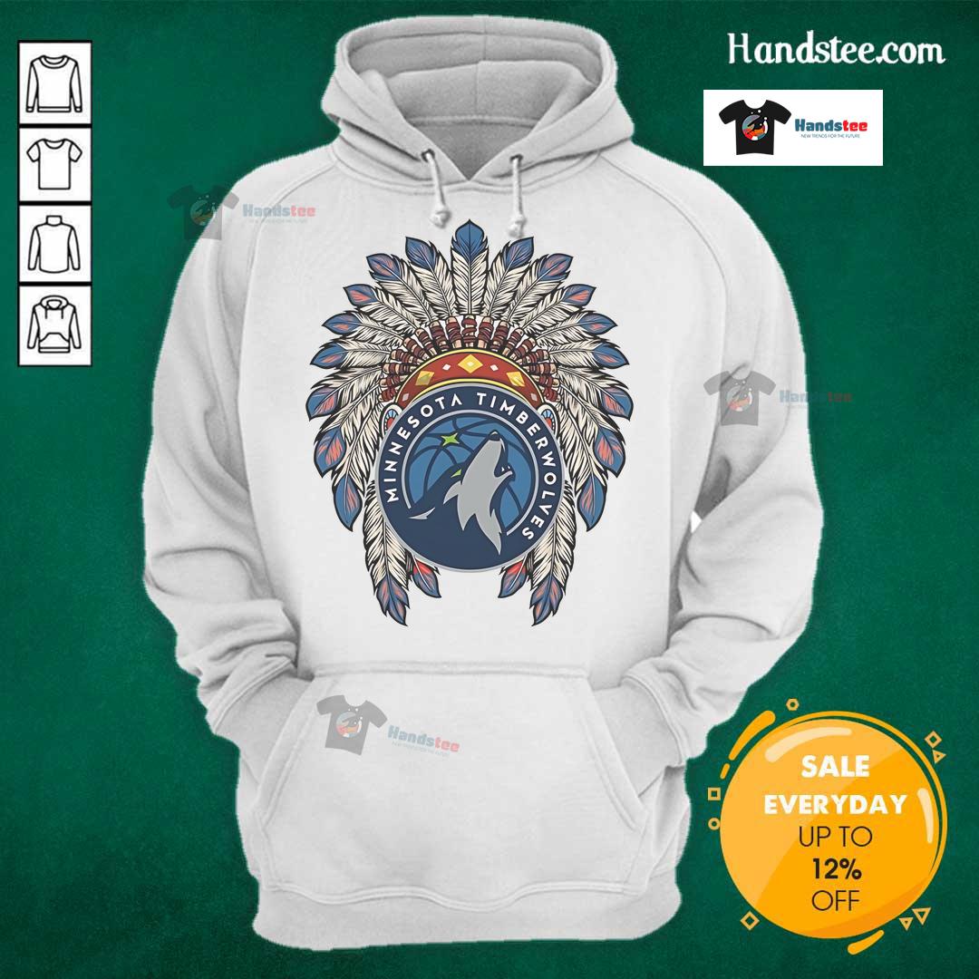 Official Minnesota Timberwolves Native American logo hoodie featuring a vibrant design and comfortable fit.